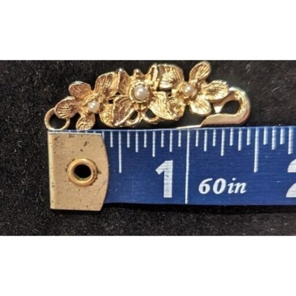Vintage Triple Flower Gold Tone Faux Pearl Brooch Pin 1.5" - Picture 6 of 6
